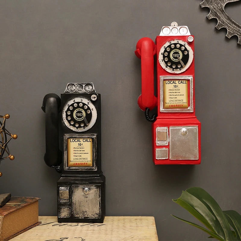 Vintage Telephone Model Wall-Mounted Resin Booth Telephone Figurine Rotary Old-fashioned Telephone Ornament Photography Props